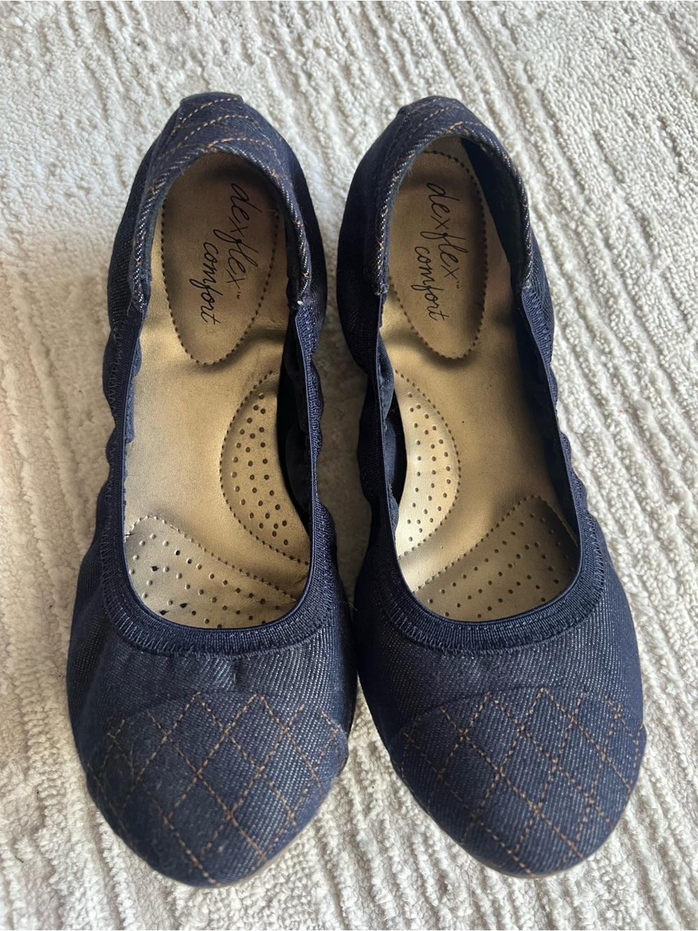 Dexflex Comfort Women's Navy Denim Quilted Slip-On Flats